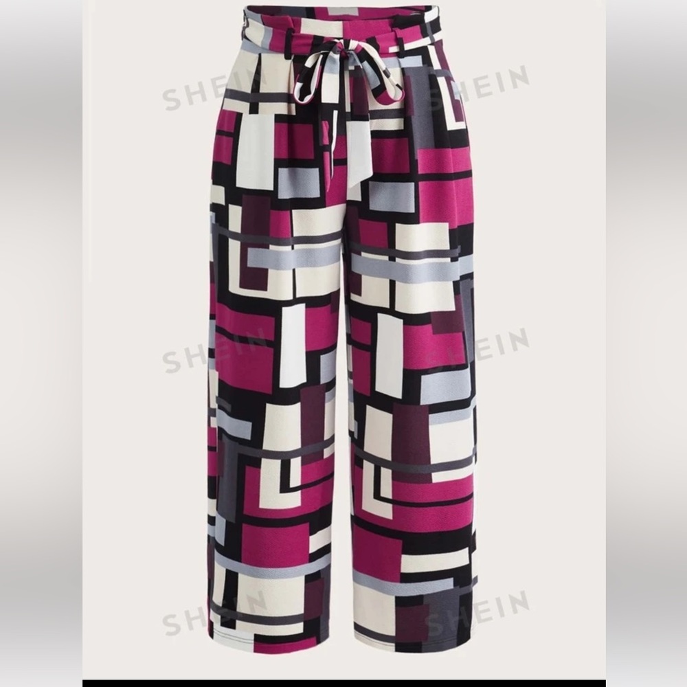 NWT Emery Rose Plus Geo Print Belted Wide Leg Pants Size 4XL